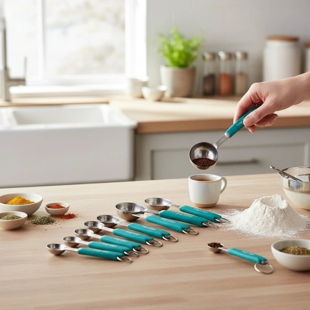 Chef Elite Measuring Spoon Set 10 Piece Teal Stainless Steel New